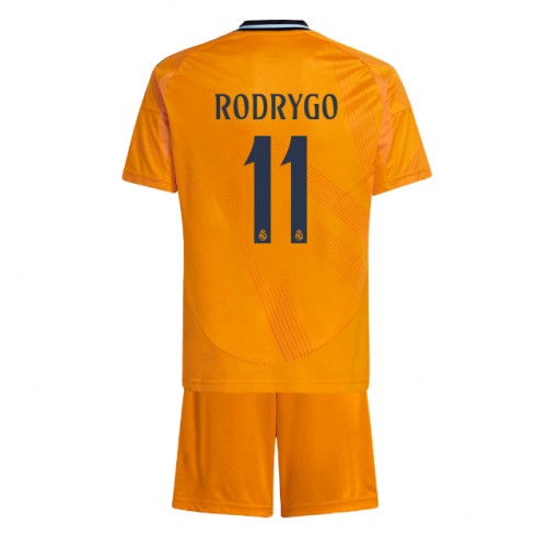 Otroški Nogometni dresi Real Madrid Rodrygo Goes #11 Gostujoči 2024-25 Kratek Rokav (+ Kratke hlače)